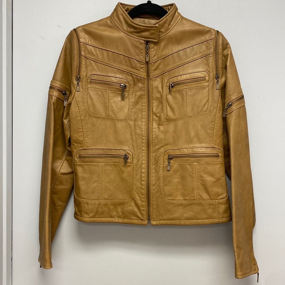 Kenneth Cole Reaction Women’s Tan Leather Moto Style Jacket